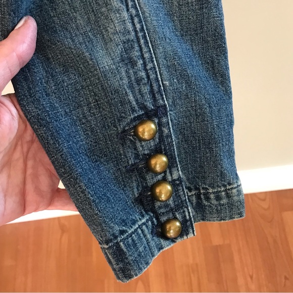 LIZ CLAIBORNE | Jean Jacket Blazer w/ Brass Buttons & Mandarin Collar Size L - Picture 8 of 15